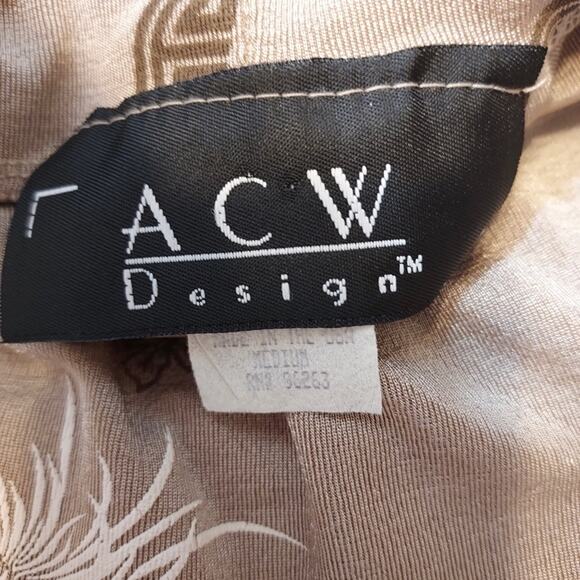 ACW Design Brown Tan Geometric Floral Sleeveless Funnel Neck Shirt Tank Top - Picture 3 of 4